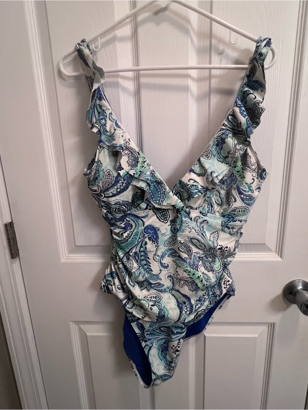 Lauren Ralph Lauren Women's One Piece White Blue Swimsuit Paisley Size 14